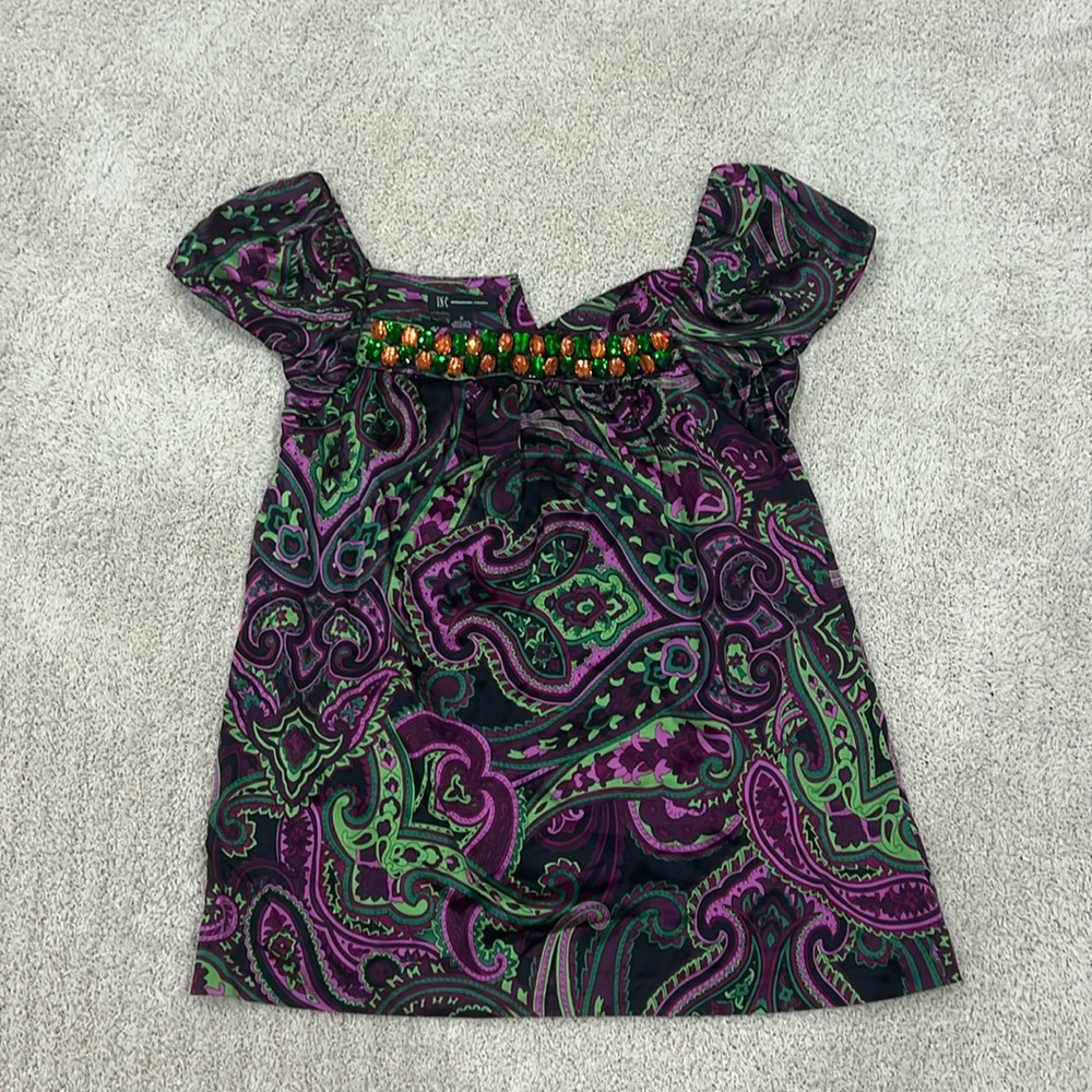 I.N.C. International Concepts 100% Silk Boho Square Neck Blouse Size 6